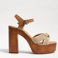 Sam Edelman Trista Tan Open Toe Buckle Strap Knot Detail Platforms Heel Sandals