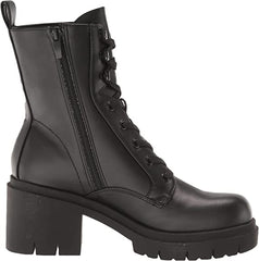 Nine West Juna3 Black2 Lace Up Chunky Block Heel Rounded Toe Combat Ankle Boots