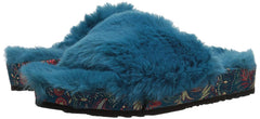 Jessica Simpson Gema Teal Blue Open Toe Furry Wedge Platform Mule Slide Sandals