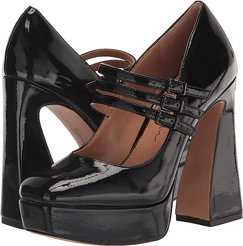 Jessica Simpson Darena Black Patent Buckle Strap Block High Heel Platform Sandal