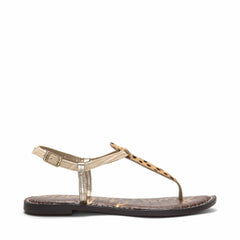 Sam Edelman Gigi Tan/Gold Cheetah Embossed Open Toe Ankle Strap Flats Sandals