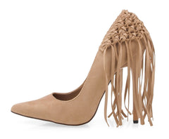 Privileged Tipsy Pointed Single Sole High Pitch Stiletto Heeled Fringe Pumps
