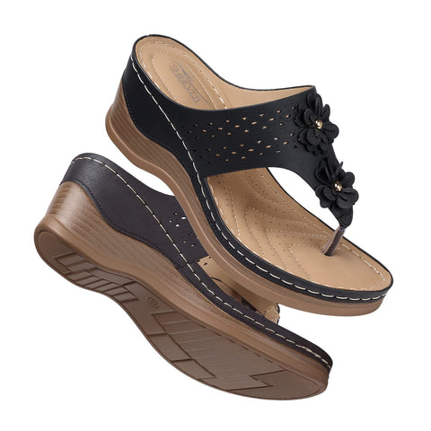 SHIBEVER Wedge Sandals for Women Comfortable Slide Dressy Beach Walking Slip On Platform Boho Flower Casual Sandal