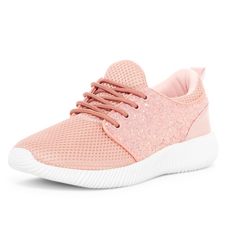 Cape Robbin Nappa-1 Pink Shimmering Glitter Decorated Platform Lace up Sneakers
