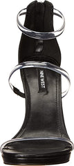 Nine West Leah 3 Black Rounded Open Toe Zip Closure Stiletto Heeled Sandals