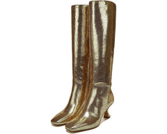 Sam Edelman Leigh Gold Disco Leather Squared Toe Spool Heel Knee High Boots