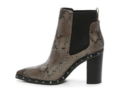 Charles David Duke Dark Taupe Snake Block Heel Embellished Chelsea Ankle Booties
