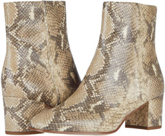 Sam Edelman Regaen Wheat Nude Multi Snake Square Toe Leather Heeled Booties