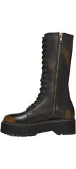 Steve Madden Benson Black Distressed Lace Up Moto Lug Sole Mid Calf Leather Boot