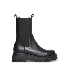 Steve Madden Explorer Black Leather Pull On Rounded Closed Toe Fashion Boot