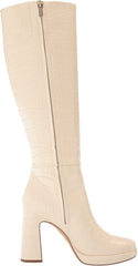 Circus by Sam Edelman Freda Ivory Croc Print Knee High Side Zipper Heel Boots