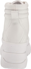 Steve Madden Husky White Leather Lace Up Hiker Wedge Platform Sneaker Ankle Boot
