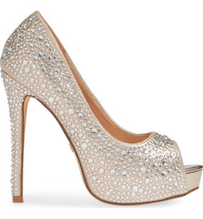 Lauren Lorraine Candy Nude Rhinestone High Platform Peep Toe Wedding Formal Pumps