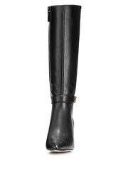 Cole Haan Elena Black Leather/Stretch Pointed Toe Block Heeled Knee High Boots