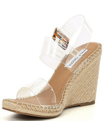 Steve Madden Uri Clear Platform Open Toe Espadrille Buckle Closure Wedge Sandals