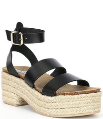 Steve Madden Kelton Black Leather Ankle Strap Open Rounded Toe Heeled Sandals