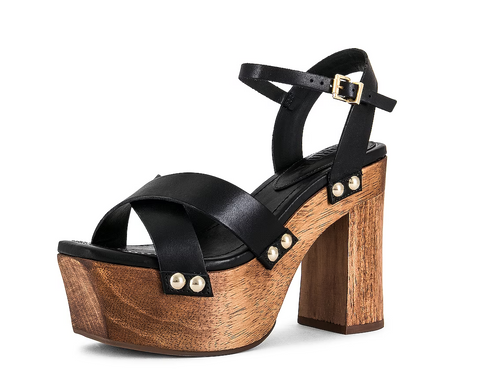 Schutz Gaylah Black Fashion Ankle Strap Open Toe Wood Platform Heeled Sandals