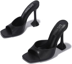 Cape Robbin Lithe Black Sexy High Spool Heel Open Squared Toe Slip On Pumps
