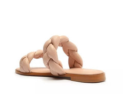 Schutz Soo Flat Pink Leather Braided Straps Slip On Open Toe Flat Heel Sandals