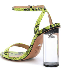 Schutz Valencia Open Toe Ankle Strap Block Clear Heeled Sandals Neon Yellow