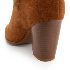 WIRALOMI Western Brown Suede Knee High Block Heel Pointed Toe Pull Cowgirl Boots