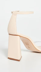 Schutz Avva Eggshell Clear Vamp Buckled Strap Open Toe Block Heeled Sandals