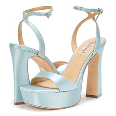 Badgley Mischka CAIA Mist Blue Fashion Buckle Open Toe Platform Heeled Sandals 6