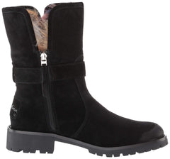 Sam Edelman Jeanie Black Suede Multi Color Fur Lined Moto Combat Chelsea Boots