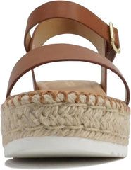 Soda Clip Tan Pu (Whipped Stitch) Open Toe Ankle Strap Espadrille Sandals