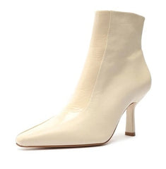 Schutz Tarah Eggshell Side Zipper Pointed Toe Stilleto Kitten Heel Ankle Boots