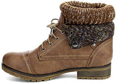 Refresh WYNNE-01 Women's combat style lace up ankle bootie, Taupe