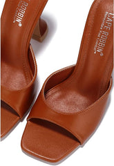 Cape Robbin Lithe Tan Sexy High Spool Heel Open Squared Toe Slip On Pumps