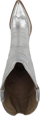 Sam Edelman James Silver Wide Calf Pointed Toe Stacked Block Heel Western Boots