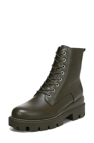 Sam Edelman Garret Alpine Green Lace Up Moto Platform Combat Leather Ankle Boots