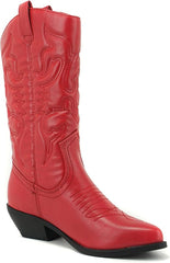 Soda Reno Red Western Cowboy Pointed Toe Knee High Pull On Tabs Western Boots