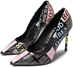 Steve Madden Vala Black/Pink Printed PU High Stiletto Pointed Toe Dress Pump