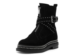 Vince Camuto Blinda Black Suede Moto Chic Chain Rim PLatform Lug Sole Bootie