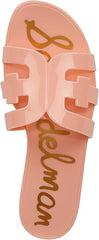 Sam Edelman Bay Pink Rosette Round Open Toe Slip On Leather Strap Slide Sandals
