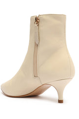 Schutz Mikki Off White Side Zipper Pointed Toe Stiletto Kitten Heel Ankle Boots