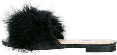 Cape Robbin Women's Sandals-1 Slip On Feathers Flat Sliding Sandals BLACK