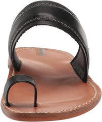 Sam Edelman Margit Black Leather Toe Ring Slip On Flat Strappy Slides Sandals