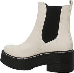 Soda Yossi White Pull On Rounded Toe Chunky Platform Ankle Fashion Boots