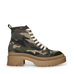 Steve Madden Sabri Lace-Up Chunky Heeled Platform Combat Ankle Boots CAMO CANVAS