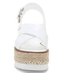 Vince Camuto Marietten White Croco Leather Cross Strap Platform Wedge Espadrilles