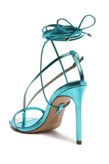 Schutz Vikki Turquesa Ankle Strap Lace Up Open Toe Stiletto Heel Sandals