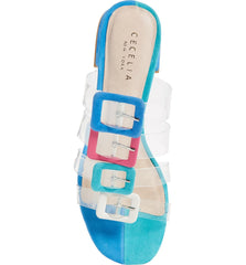 Cecelia New York Lincoln Slide Sandal Blue Slip On Clear Mule