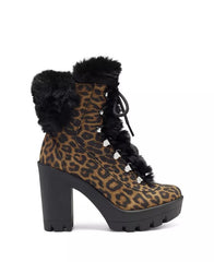 Jessica Simpson Mikah Leopard Pull-on Hiker Block Heel Lace up Combat Booties