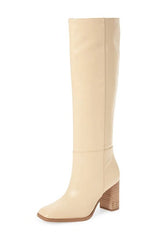 Sam Edelman Olly Eggshell Squared Toe Block Heel Pull On Knee High Fashion Boots