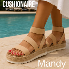 CUSHIONAIRE Mandy Wedge Sandals for Women Strappy Platform Sandals with Arch Support, Cute Summer Espadrille-Style Platform Dressy Slip-On