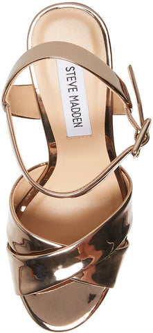 Steve Madden Vaida Gold Patent Ankle Strap Rounded Open Toe Platform Sandals